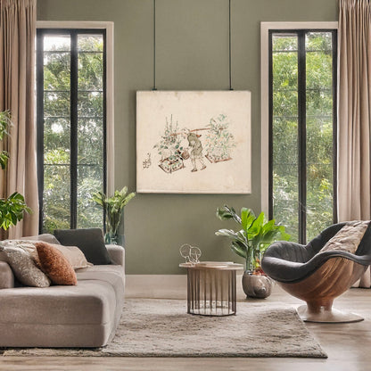 A picture of Hanauri, a mockup of the print leaning against a wall