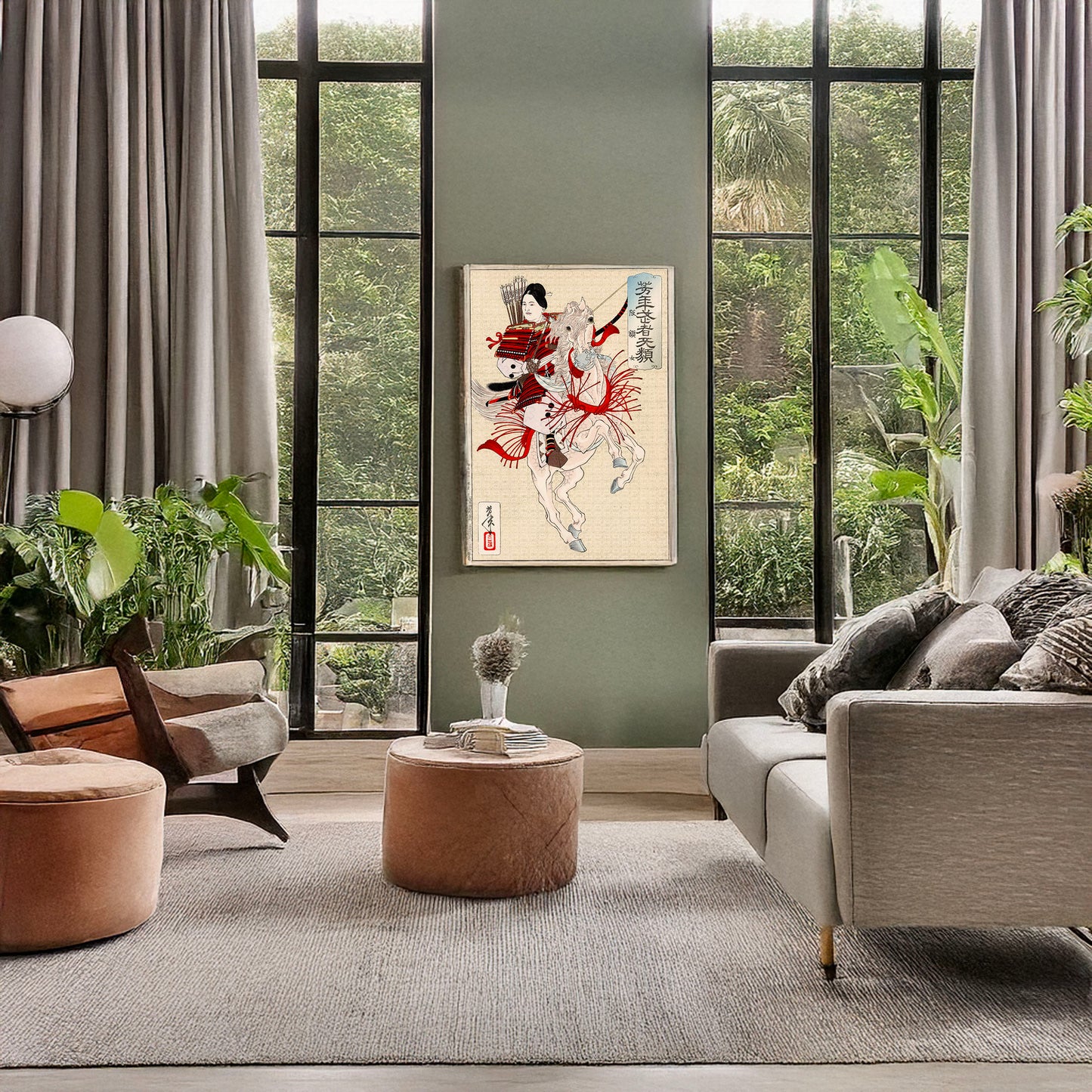 A picture of Hangakujo, a mockup of the print leaning against a wall