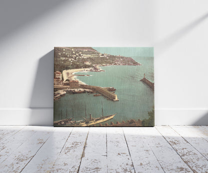 A picture of Harbor, Nice, France, a mockup of the print leaning against a wall