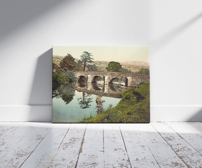 A picture of Hathersage, Lead Mills Bridge, Derbyshire, England, a mockup of the print leaning against a wall