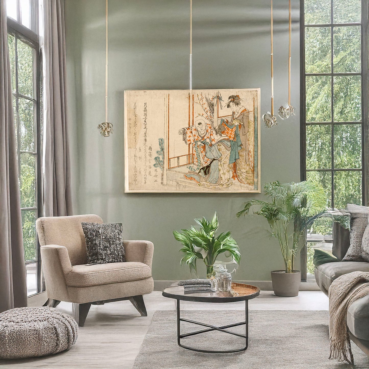 A picture of Hatsu ishō o kiru kodomo, a mockup of the print leaning against a wall