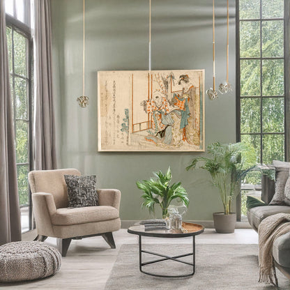 A picture of Hatsu ishō o kiru kodomo, a mockup of the print leaning against a wall