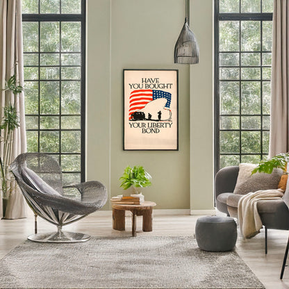A picture of Have you bought your liberty bond, a mockup of the print leaning against a wall