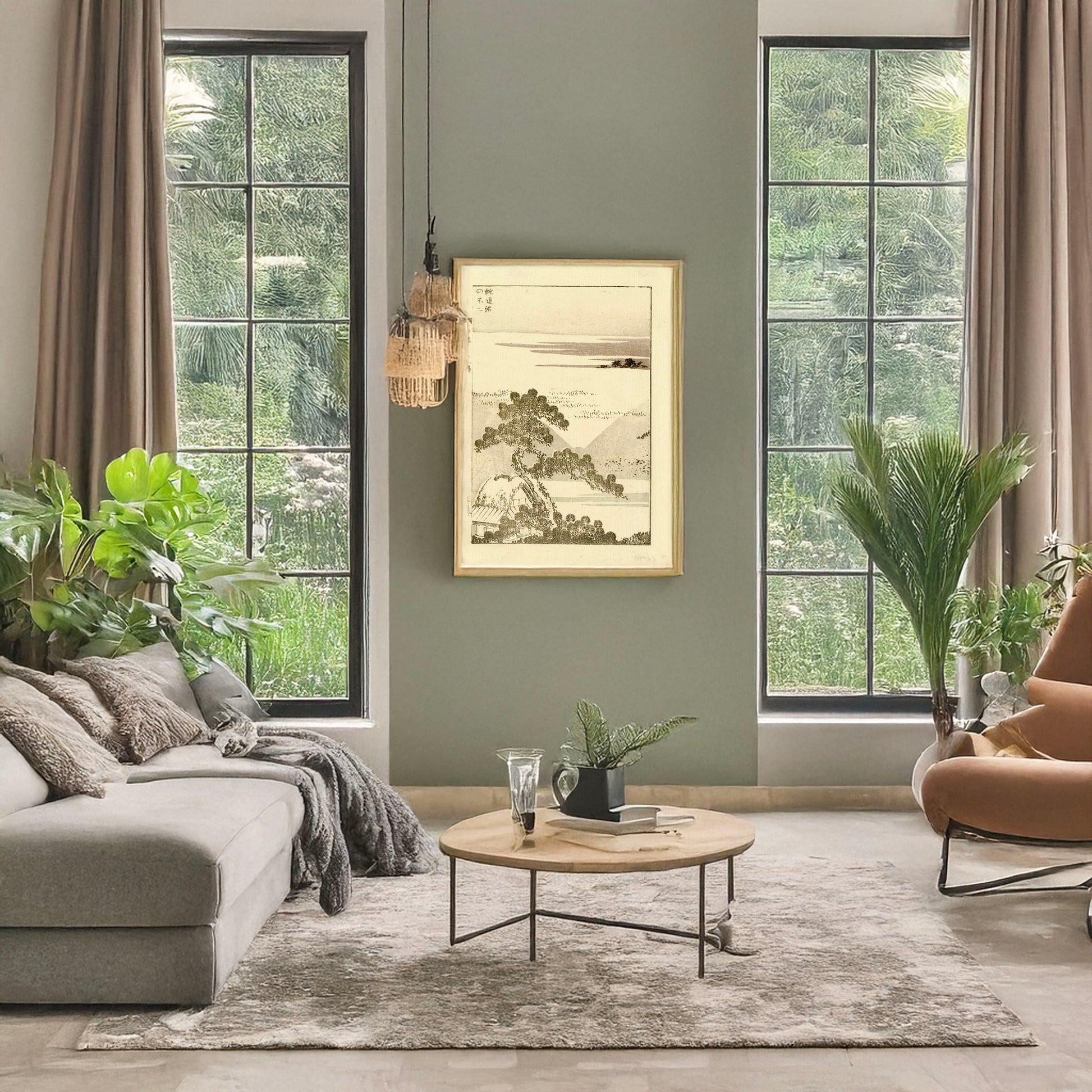 A picture of Hebi taiji no fuji, a mockup of the print leaning against a wall