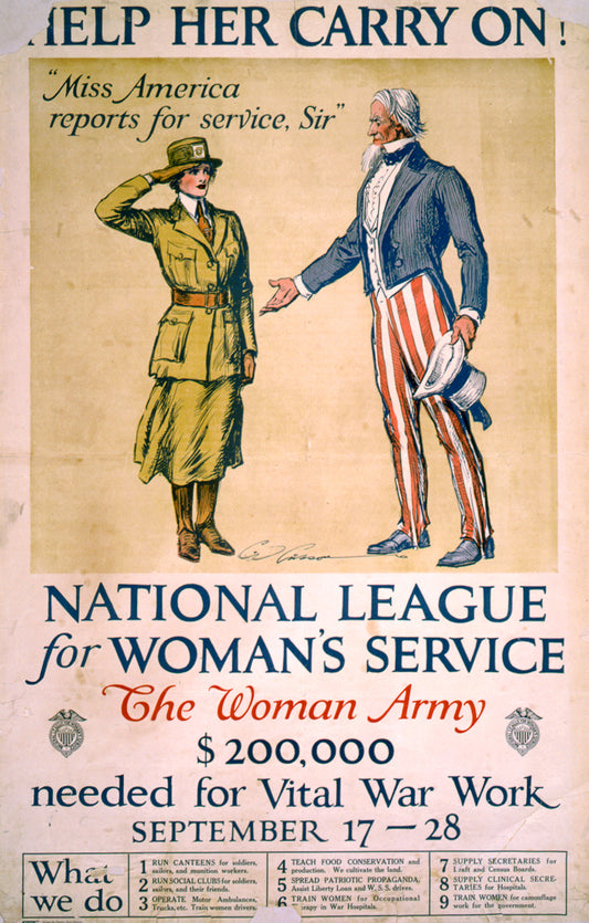 A picture of Help her carry on! National League for Woman's Service
