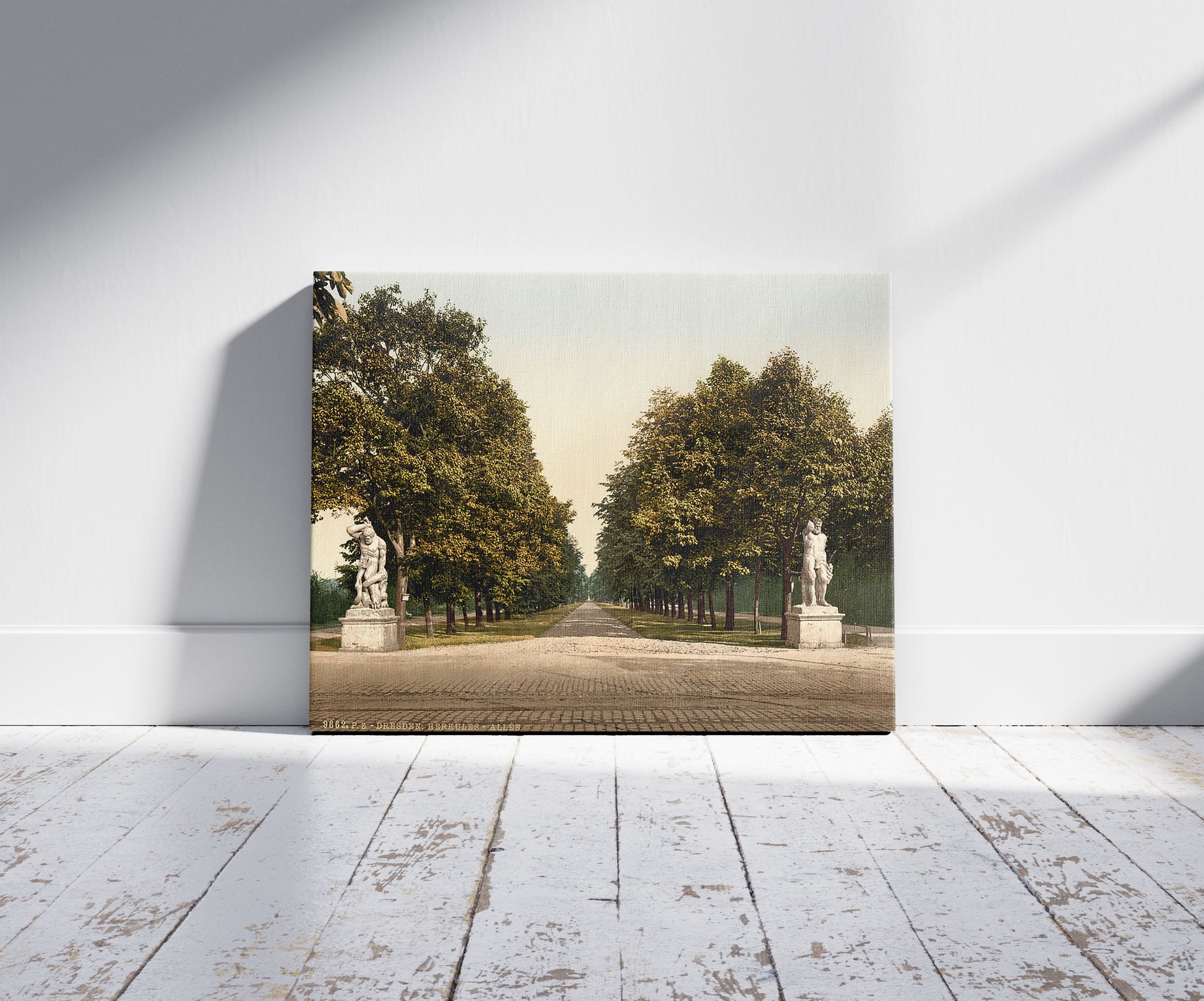 A picture of Hercules Avenue, Altstadt, Dresden, Saxony, Germany, a mockup of the print leaning against a wall