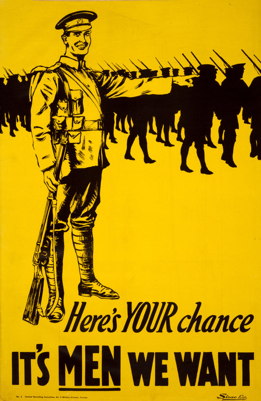 A picture of Here's your chance. It's men we want