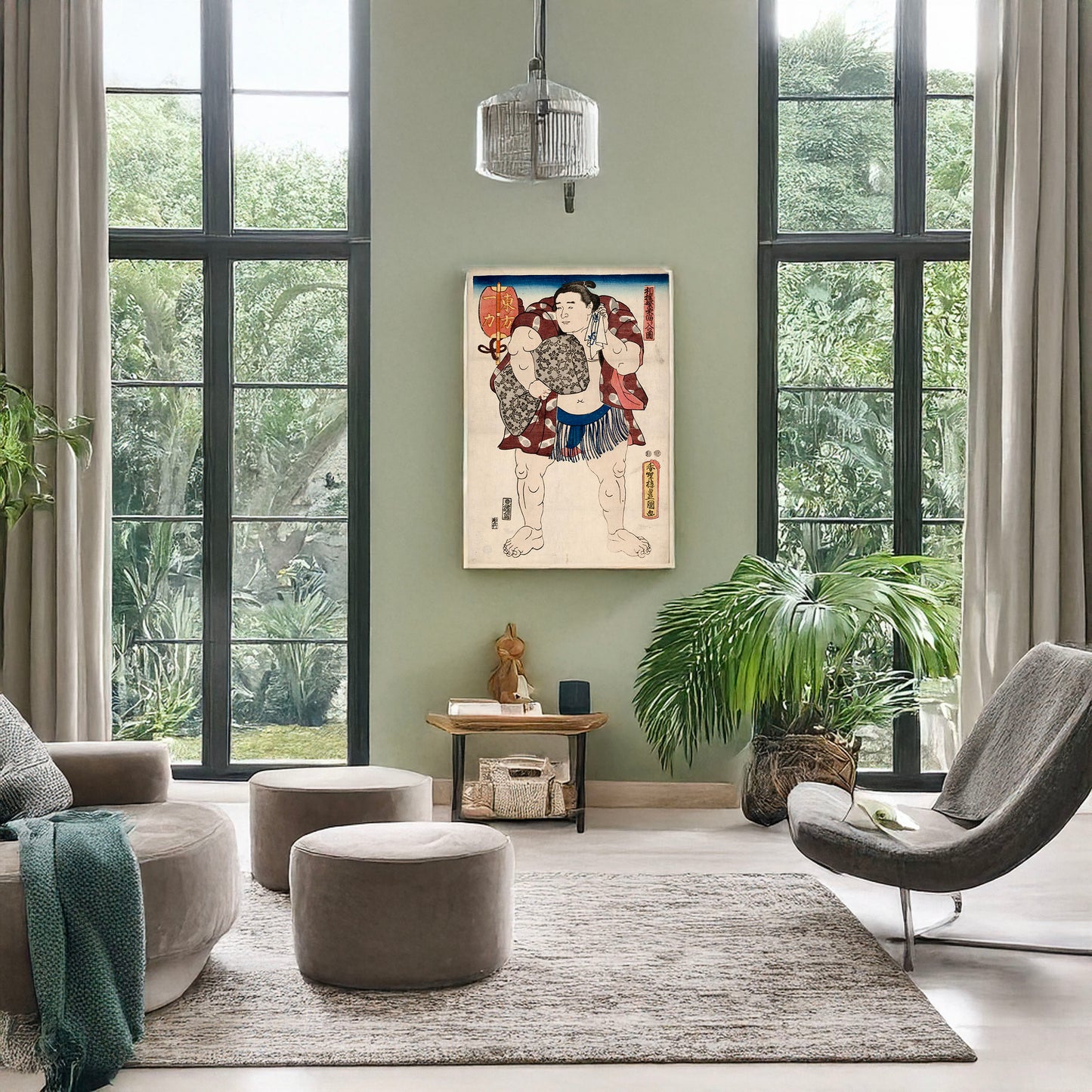 A picture of Higashi no kata Ichiriki, a mockup of the print leaning against a wall