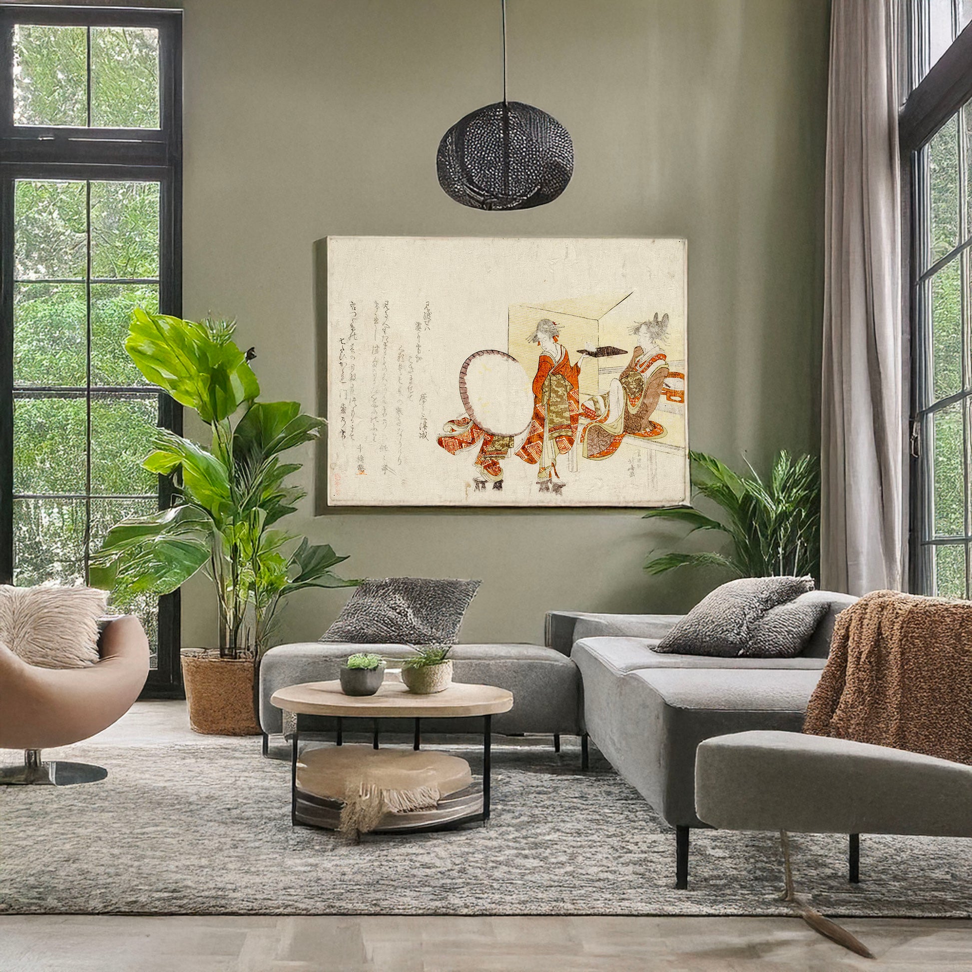 A picture of Hikitejaya mae no yuki usagi, a mockup of the print leaning against a wall