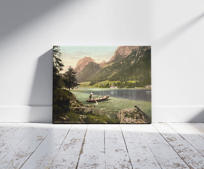 A picture of Hintersee, general view, Upper Bavaria, Germany, a mockup of the print leaning against a wall