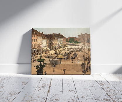 A picture of Hochbrucke Square, Copenhagen, Denmark, a mockup of the print leaning against a wall