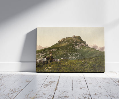 A picture of Hohen-Kasten, view, Appenzell, Switzerland, a mockup of the print leaning against a wall