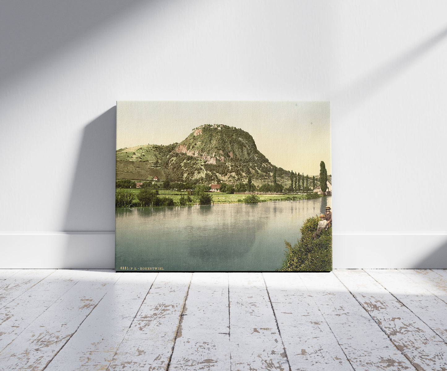 A picture of Hohentweil, general view, Baden, Germany, a mockup of the print leaning against a wall