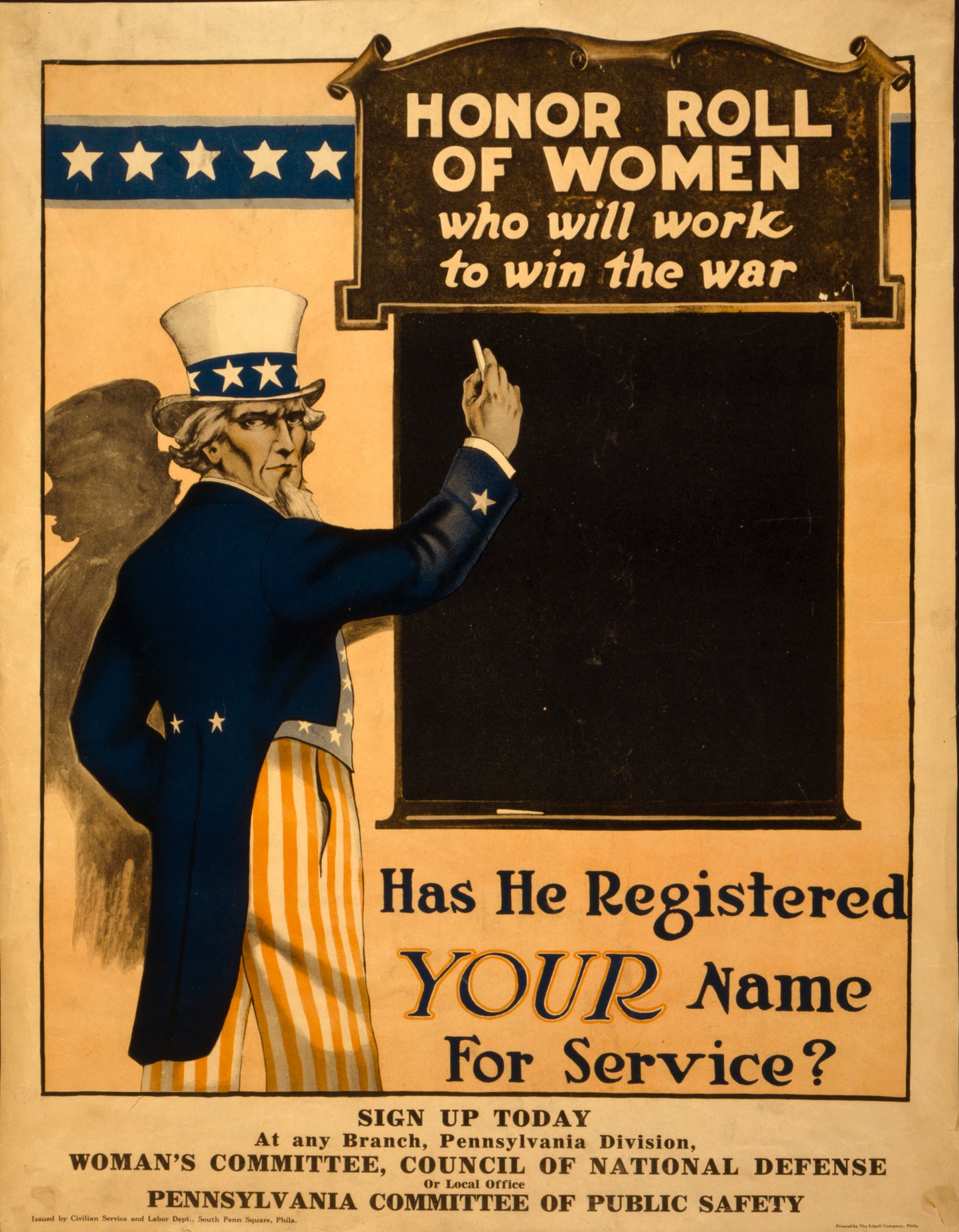 A picture of Honor roll of women who will work to win the war--Has he registered your name for service?