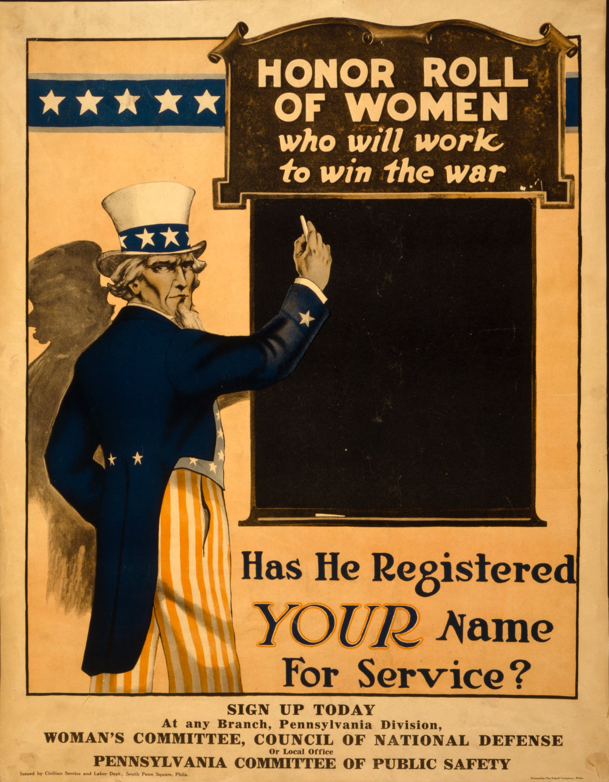 A picture of Honor roll of women who will work to win the war--Has he registered your name for service?