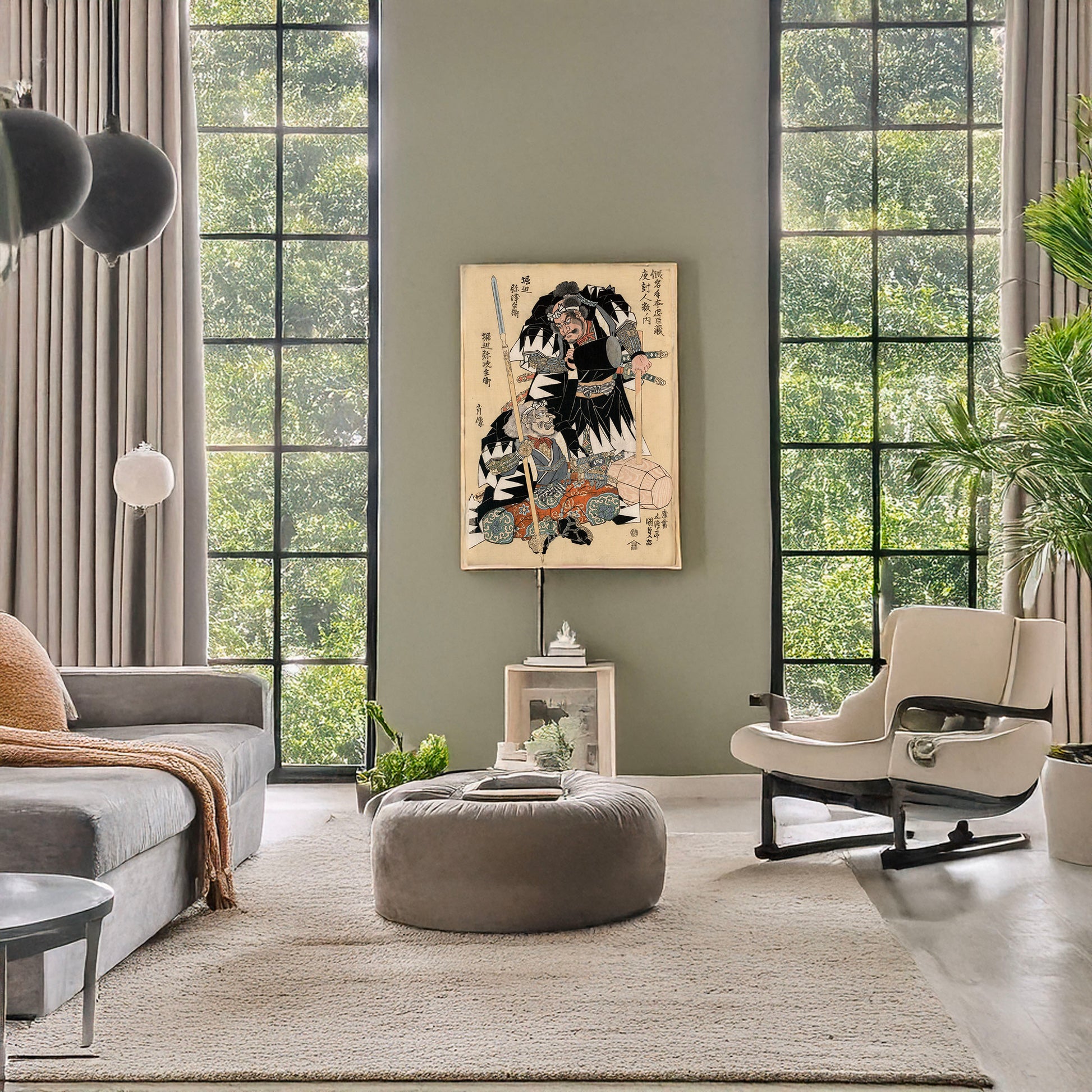 A picture of Horibe yatsubei horibe yajibei shōzō, a mockup of the print leaning against a wall