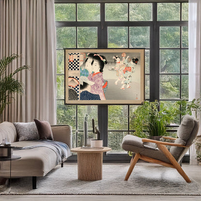 A picture of Hotaru kago, a mockup of the print leaning against a wall