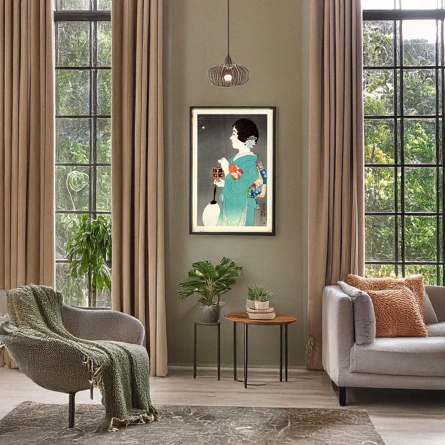 A picture of Hotarugari, a mockup of the print leaning against a wall
