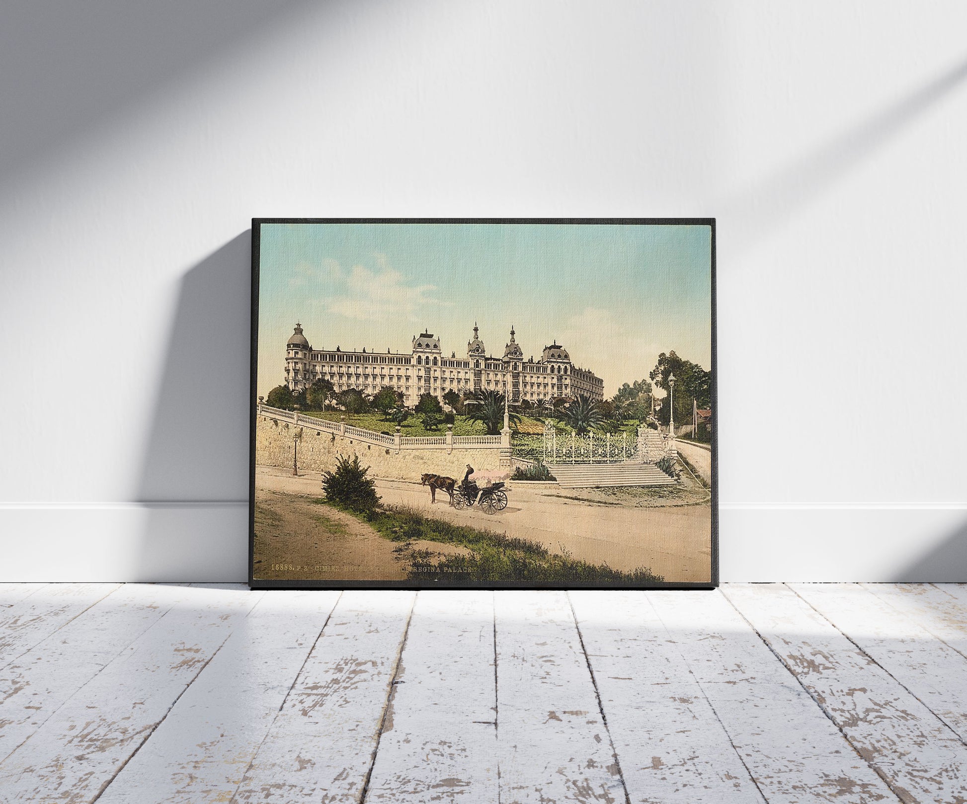 A picture of Hotel Excelsior, Regina Palace, Cimiez, Nice, France, a mockup of the print leaning against a wall