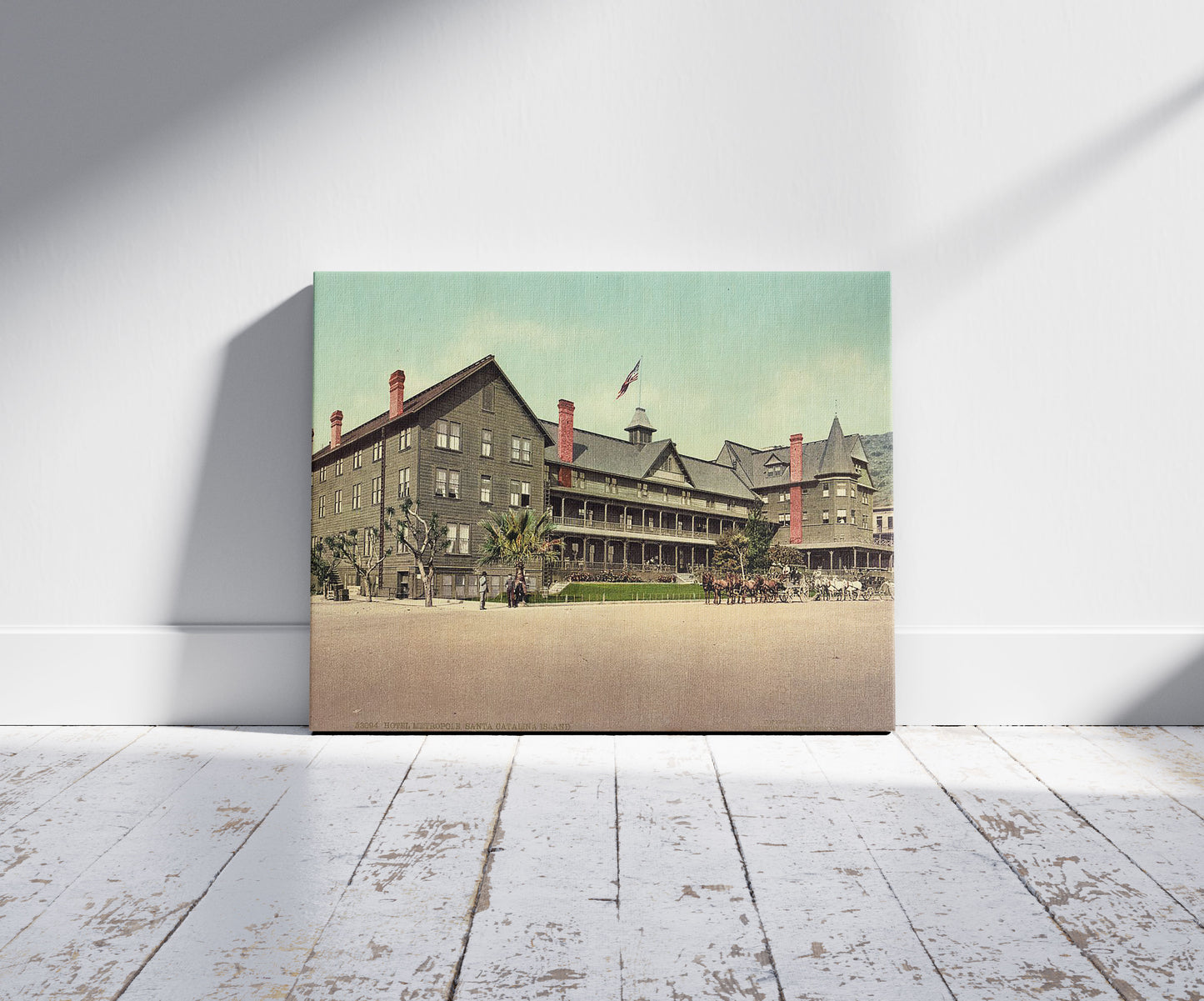 A picture of Hotel Metropole, Santa Catalina Island, a mockup of the print leaning against a wall