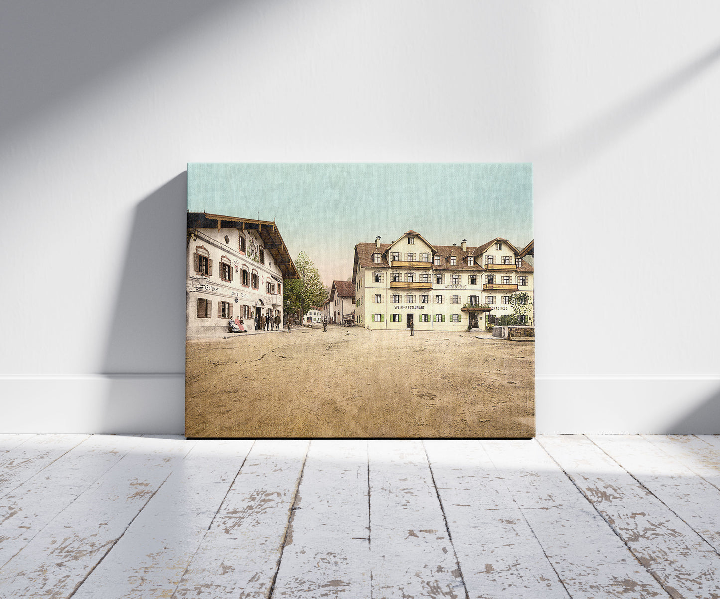 A picture of Hotel Wittelsbacherhof, Oberammergau, Upper Bavaria, Germany, a mockup of the print leaning against a wall