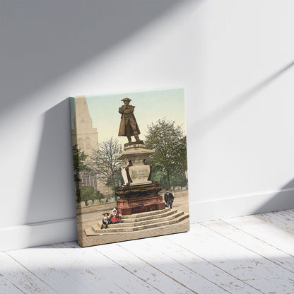A picture of Howard Statue, Bedford, England, a mockup of the print leaning against a wall