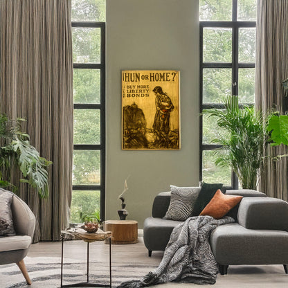 A picture of Hun or home? Buy more Liberty Bonds, a mockup of the print leaning against a wall