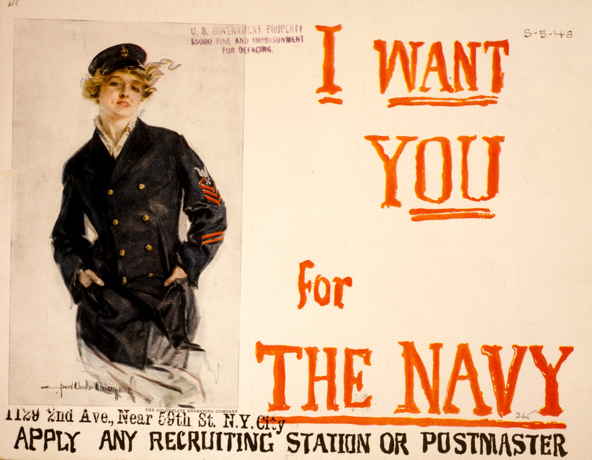 A picture of I want you for the Navy Apply any recruiting station or postmaster /