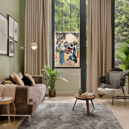 A picture of Ichikawa kuzō sawamura tanosuke nakamura shikan, a mockup of the print leaning against a wall
