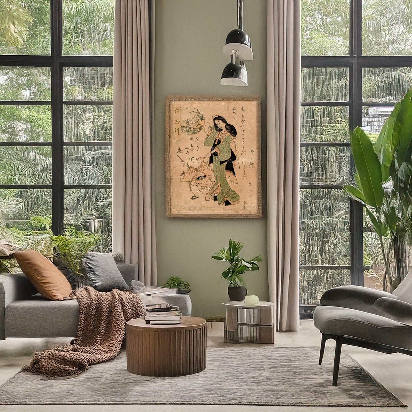 A picture of Ide no tamagawa, a mockup of the print leaning against a wall