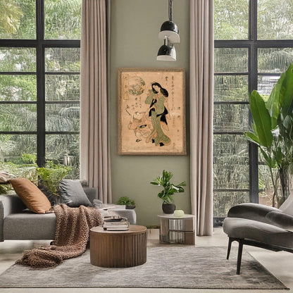 A picture of Ide no tamagawa, a mockup of the print leaning against a wall