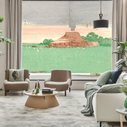 A picture of Ike no chaya, a mockup of the print leaning against a wall