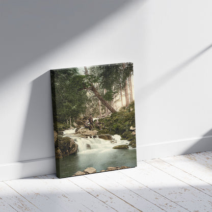 A picture of Ilse Falls, Hartz, Germany, a mockup of the print leaning against a wall