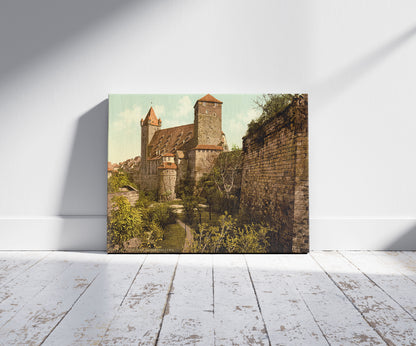 A picture of Imperial stables, Nuremberg, Bavaria, Germany, a mockup of the print leaning against a wall