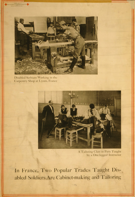 A picture of In France, two popular trades taught disabled soldiers are cabinet-making and tailoring