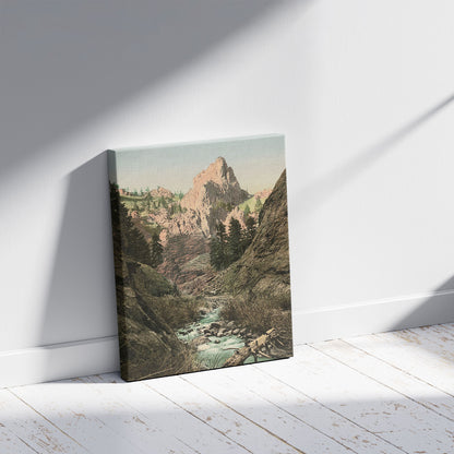 A picture of In South Cheyenne Canyon, Colorado, a mockup of the print leaning against a wall