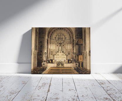 A picture of Interior of Notre Dame d'Afrique, Algiers, Algeria, a mockup of the print leaning against a wall