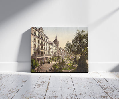 A picture of Interlaken, Grand Hotel Victoria, Bernese Oberland, Switzerland, a mockup of the print leaning against a wall