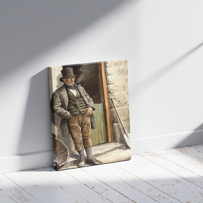 A picture of Irish peasant farmer, a mockup of the print leaning against a wall