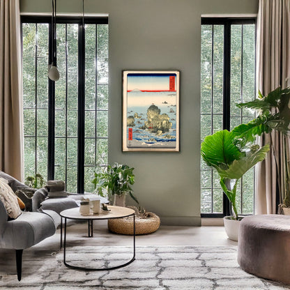 A picture of Ise futamigaura, a mockup of the print leaning against a wall
