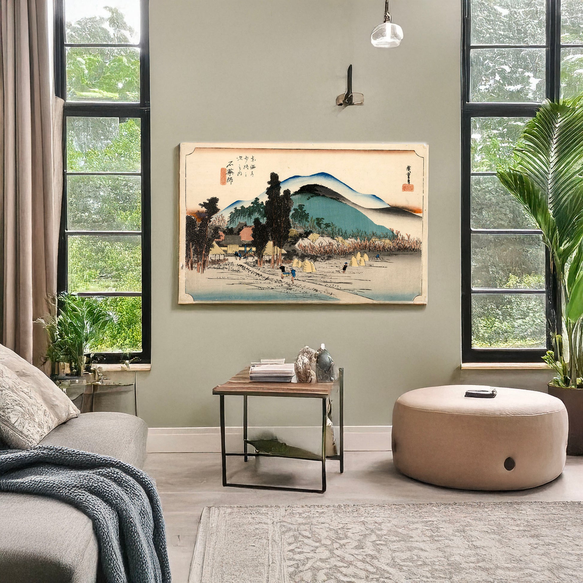 A picture of Ishiyakushi, a mockup of the print leaning against a wall