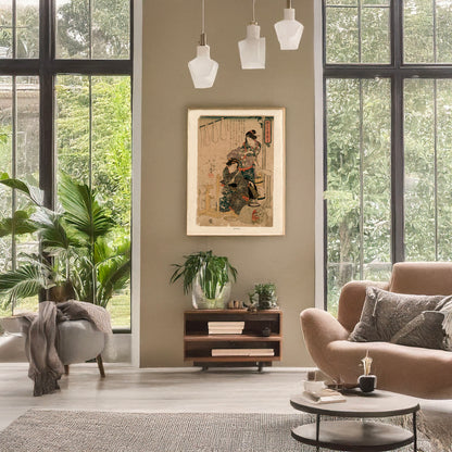 A picture of Ito zukuri, a mockup of the print leaning against a wall