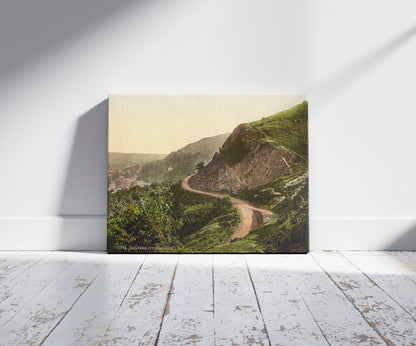 A picture of Ivy Scar Rock, Malvern, England, a mockup of the print leaning against a wall