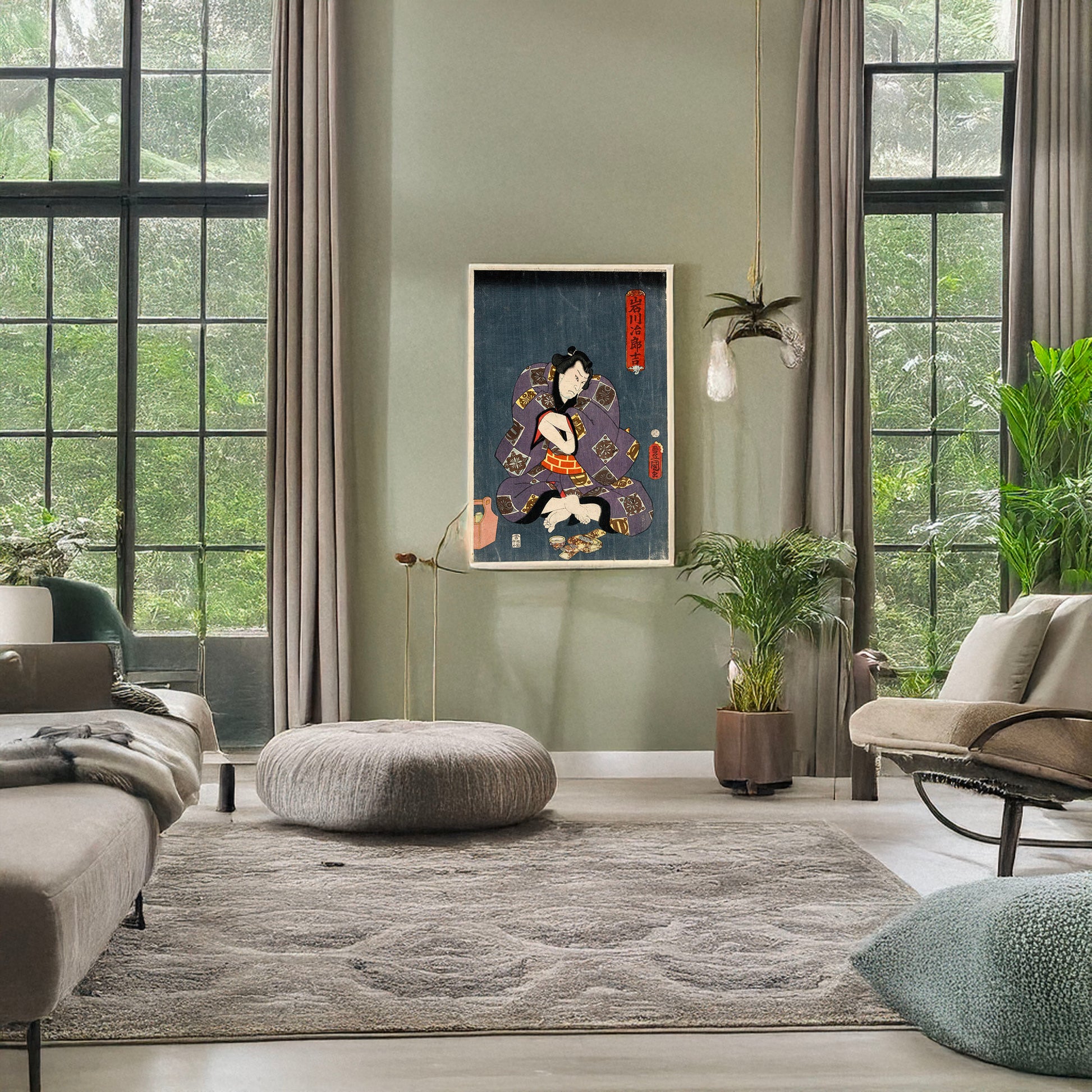 A picture of Iwagawa jirokichi, a mockup of the print leaning against a wall