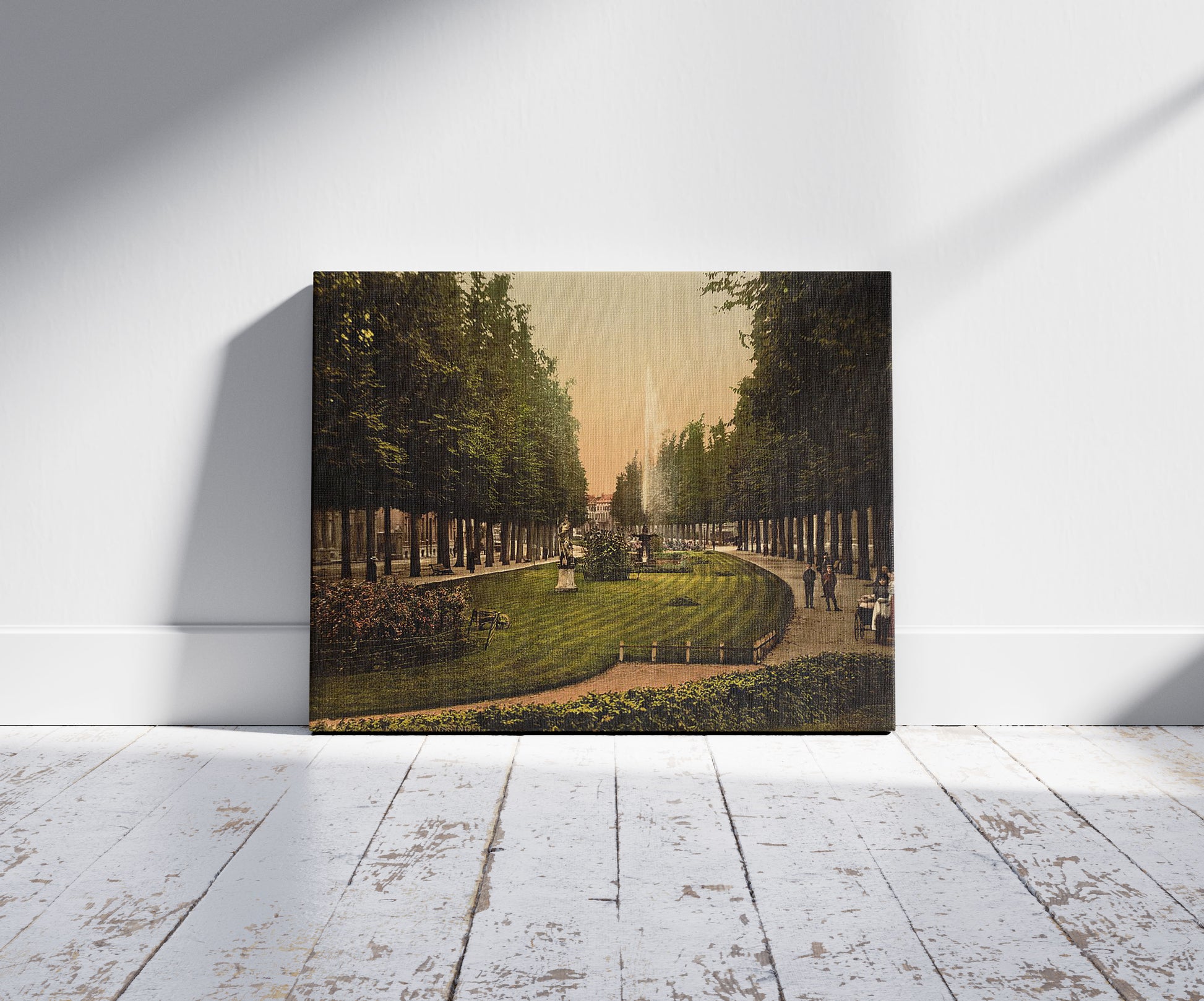 A picture of Janssingel, Arnhem, Holland, a mockup of the print leaning against a wall