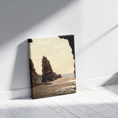 A picture of Jersey, Plemont Caves and Needle Rock, Channel Islands, a mockup of the print leaning against a wall