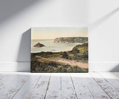 A picture of Jersey, Portelet Bay, II, Channel Islands, a mockup of the print leaning against a wall