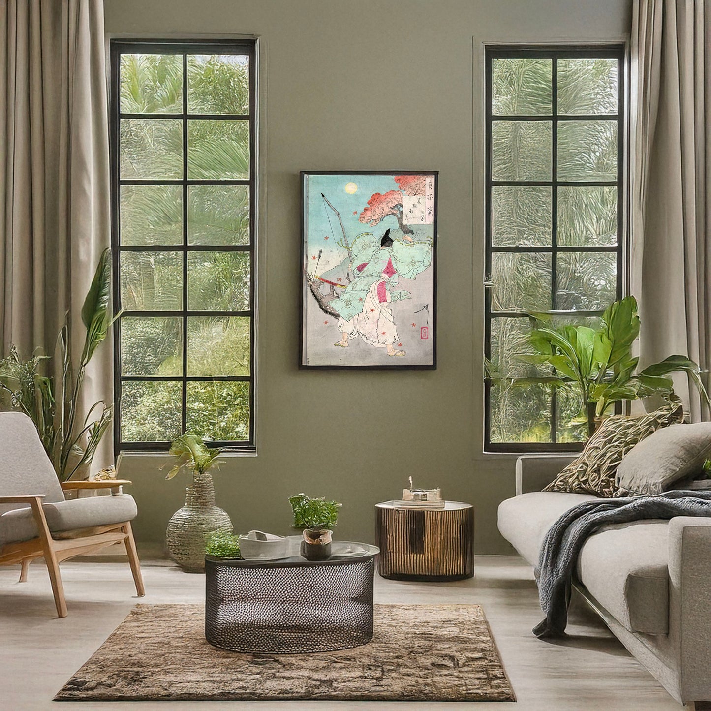 A picture of Jōganden no tsuki, a mockup of the print leaning against a wall