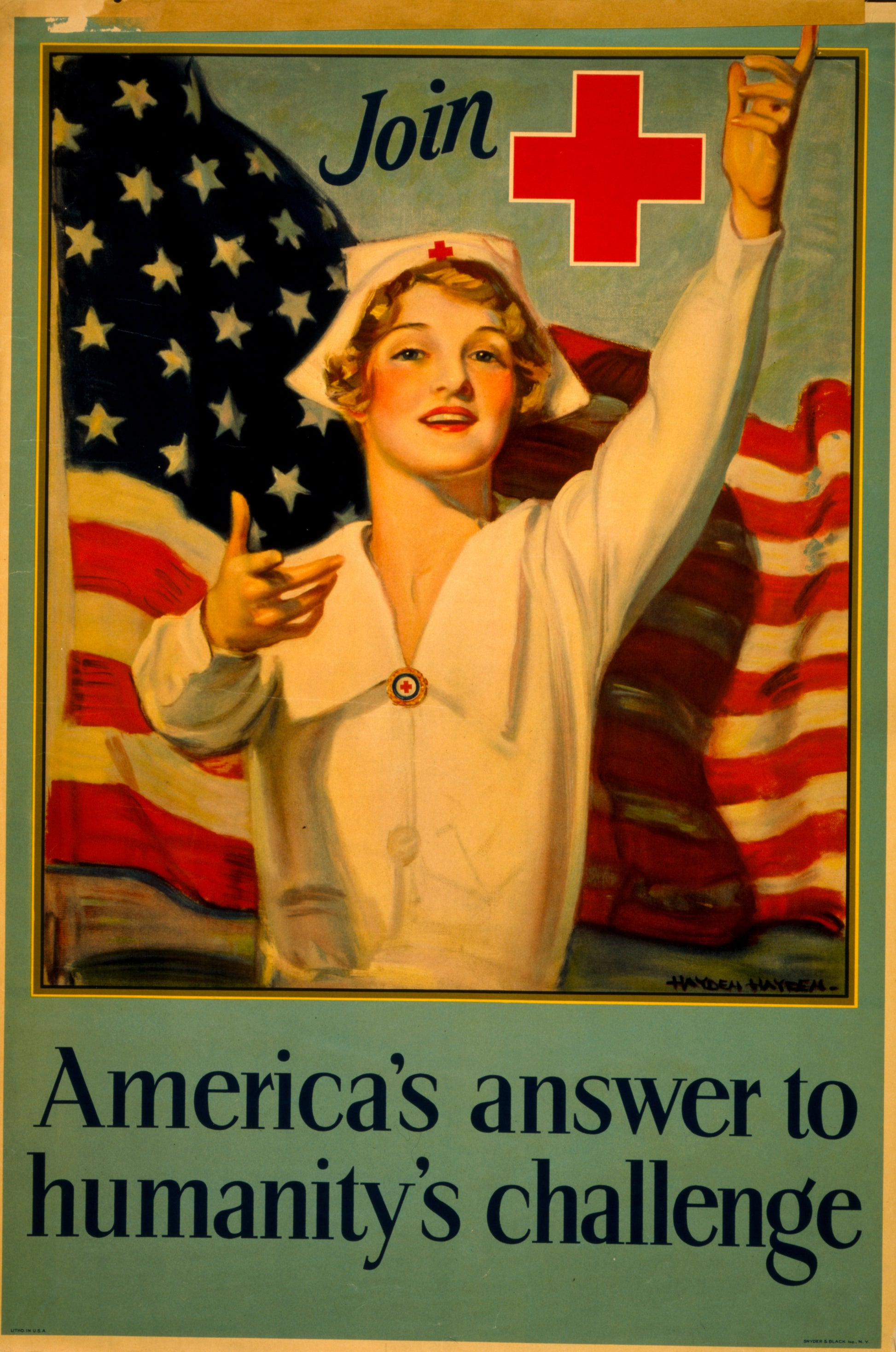 A picture of Join Red Cross symbol - America's answer to humanity's challenge