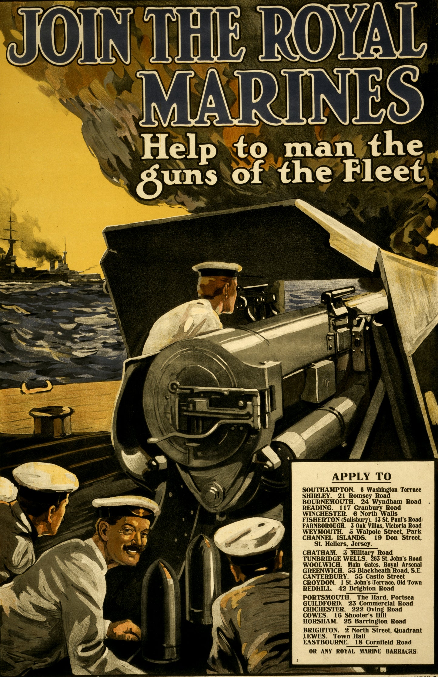 A picture of Join the Royal Marines. Help to man the guns of the fleet